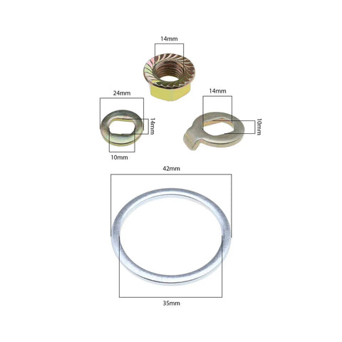 E-Bike Hub Motor Nuts And Safety Washers Set For 750W To 1500W Motors With 14mm Shaft dimensions and components image