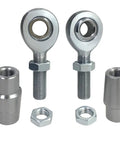 Heavy Duty Beefy Three Quarters Inch Heim Joint Rod End Kit Chromoly Joints For Panhard Rod End With Lock Nut And Bushing Assembly Left And Right Hand Thread Fits One And One Quarter Inch Tube OD Zero Point One Two Zero Inch Wall, pair with bushings