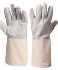 Heavy Duty Welding Gloves For MIG And Stick Welding, Built To Take The Heat, 13.8 Inch Gauntlet Cuff, grey leather, front view