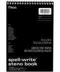 Handy Dandy Spell Write Steno Book With 500 Common Misspellings Printed Right On Cover, 6 x 9 inches, wire bound, green paper.