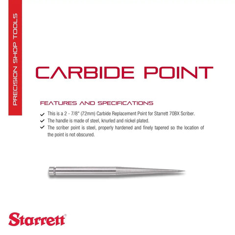 Image showing a 2-7/8 inch Carbide Replacement Scriber for 70BX with knurled nickel plated handle, Starrett PT19306