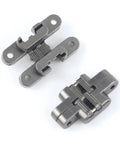 Zinc Alloy Hidden Cross Cabinet Hinge With 43mm Size And Soft Close Damper For 15 16 18 Board Cabinets, shown open and closed