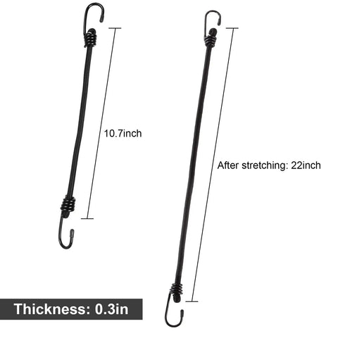 Beefy Heavy Duty Bungee Cords 12 Pack 12 Inch With Metal Hooks 1/3 Inch Thick 22 Inch Extended Stretch UV Resistant Elastic Tie Downs