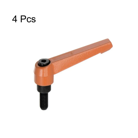 Heavy Duty 4 Pack M8 X 25mm Aluminum Clamping Lever Handles With Quick Release Ratchet Push Button Locking Knobs For Daily Grind Killer Grip No Sweat Tweaks Bright Orange Coating, single lever handle with black oxide stud.