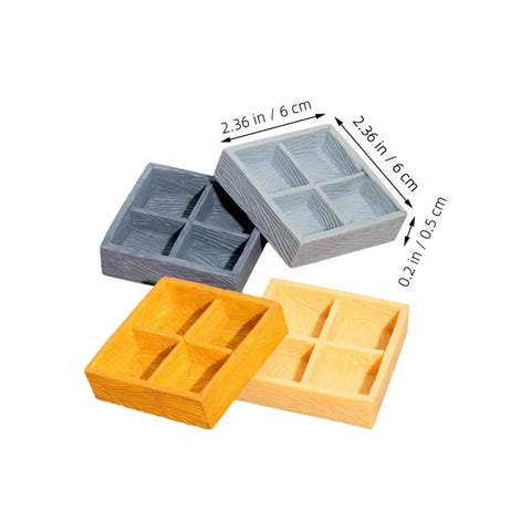 Four Piece Miniature Dollhouse Platter Set With Realistic Four Grid Resin Box for Candy and Nuts in assorted colors