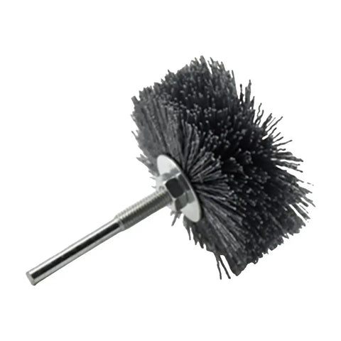 Abrasive Nylon Wire Polishing Wheel for wood finishing, 1000 grit, with a metal shaft for furniture carving projects.