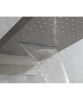 Shower System with Waterfall Rainfall Head, Handheld, Wall-Mounted Faucet with cascading water flow from the head.