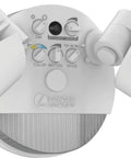 Closeup of HomeGuard Two Light Outdoor LED Flood Lights With Motion Sensor Dusk To Dawn Auto On Adjustable Lumens And Color Round White Heads