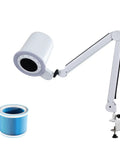 Game Changing Nail Dust Extractor With Bright Dimmable Led Lamp And Tunable Suction Power showing flexible arm and blue filter.
