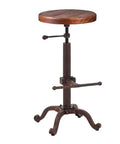 Industrial Retro Farm Tractor Stool Swivel Height Adjustable Bar Stool For Kitchen Counter Copper Finish Cast Iron Frame With 13 Inch Pine Seat Durable Comfortable Workhorse For Home Bar And Casual Dining, showing copper cast iron frame and pine seat.