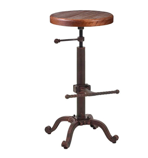 Industrial Retro Farm Tractor Stool Swivel Height Adjustable Bar Stool For Kitchen Counter Copper Finish Cast Iron Frame With 13 Inch Pine Seat Durable Comfortable Workhorse For Home Bar And Casual Dining, showing copper cast iron frame and pine seat.