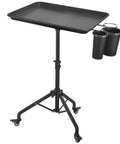 Front view of a Heavy Duty Salon Tray Cart With Adjustable Height Rolling Tray Metal Tattoo Tray With Tool Holder and Storage Trolley.