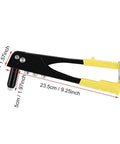 Manual Rivet Tool Kit With Four Replacement Heads Spring Handle And Nozzle For Metal Fiber Leather And Plastic Blind Rivet Hand Tool For Gutter Repair And Heavy Duty Fastening, 23.5cm black and yellow hand riveter