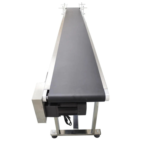 PVC Flat Belt Conveyor With Adjustable Speed 118 By 7.8 Inch Industrial Transport Belt Black 110V 250W Motor Double Guardrail
