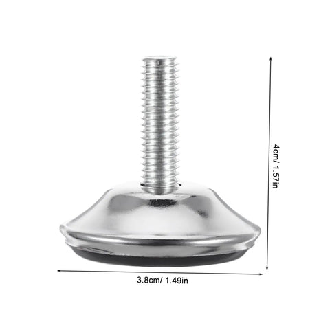 Heavy Duty Adjustable Furniture Levelers And Metal Screw Feet With Grippy Rubber Pads To Fix Wobbly Cabinets Tables Chairs And Dressers Zero Sweat Quick Install close-up view with dimensions.