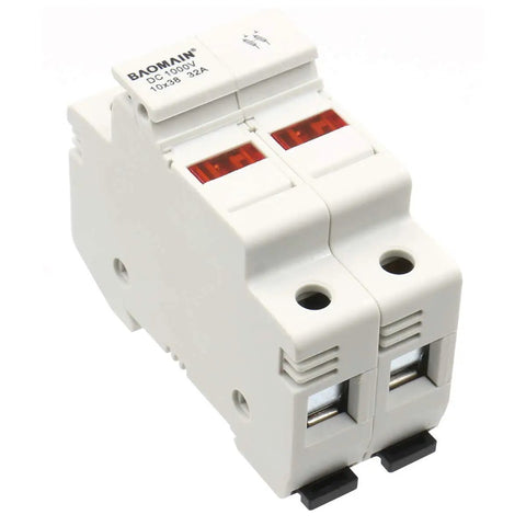 Front view of Heavy Duty 2 Pole DIN Rail Fuse Holder For Solar PV Systems, 30A At 1000V DC And 32A At 690V AC, RT18-32 10x38mm