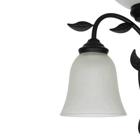 Close-up of reading light on Traditional Torchiere Floor Lamp With Two Reading Lights, 72 Inches Tall, Oil Rubbed Bronze Finish, Rustic Leaf Accents And Frosted Glass Shades, Perfect For Living Room Or Bedroom Ambiance And Task Lighting