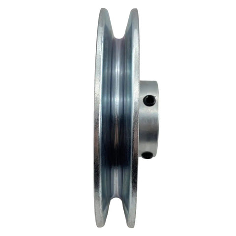 Side view of Single Groove V Belt Pulley 5.5 Inch Outer Diameter 7/8 Inch Bore 1 Groove Carbon Steel Motor Pulley Zinc Plated