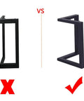Comparison of two table leg designs, highlighting the No Sweat Install Rock Solid Black V Shaped Table Legs For Kitchen Or Home Office Heavy Duty Iron Desk Frame With Adjustable Floor Levelers 28 Inch Height Built Like A Tank.