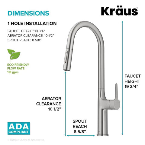 Oletto Tall Modern Pull Down Kitchen Faucet With Single Handle Spot Free Stainless Steel Finish dimensions overview
