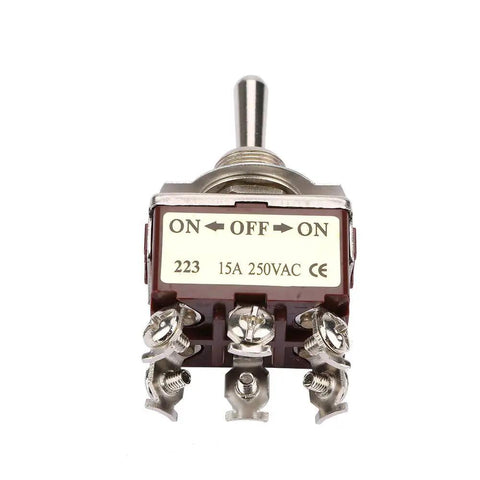 Heavy Duty 12Mm Panel Mount Toggle Switch With On Off On Circuit And Six Pin Connectors Rated At Fifteen Amps 250V Ac, compact 12 mm design