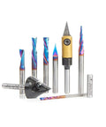 Heavy Hitter 10 Piece Signmaking CNC Router Bit Collection IV featuring tough shanks for smooth cutting and engraving.