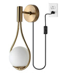 Plug In Wall Sconces Set Of 2 Modern Mid Century Gold Brushed Brass Glass Globe Wall Lamps for a stylish room setup showing plug feature