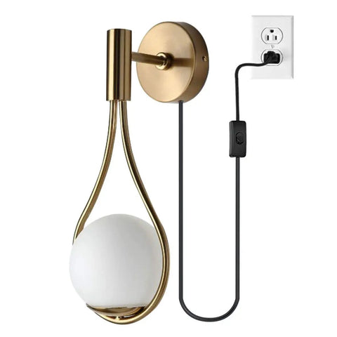 Plug In Wall Sconces Set Of 2 Modern Mid Century Gold Brushed Brass Glass Globe Wall Lamps for a stylish room setup showing plug feature