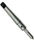 MT2 Morse Taper Shank Spring Loaded Center Tap Guide Tool with a tapered end for precise thread alignment on lathes.