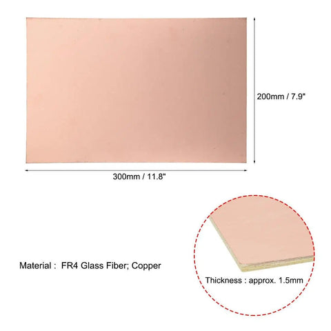 Set Of 3 300 By 200 mm Single Sided Copper Clad Laminate PCB Boards FR4 1.5 mm image showing size and material details