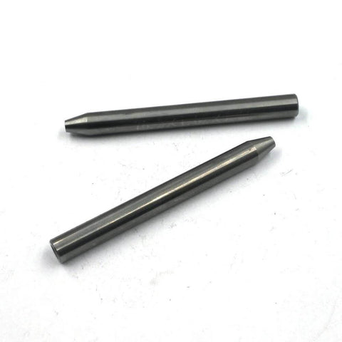 Two metal waterjet focusing tubes with tapered front ends.