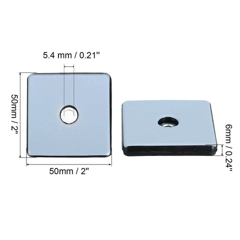 Four Pack Blue Square Furniture Slider Pads Two By Two Inch Screw On Floor Glides For Carpet Hardwood Floors With Self Tapping Screws Heavy Duty Scratch Blockers Total Game Changer No Sweat Setup showing dimensions.