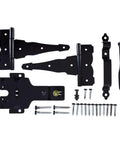 Deluxe Decorative T-Hinge Gate Kit Built Tough In Black Steel Finish With Latch Strike Pull for wood vinyl metal gates post mounted