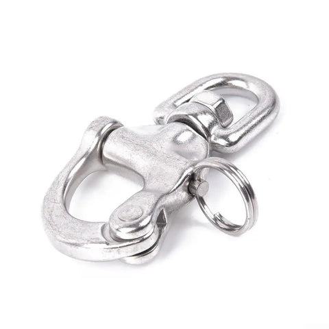 316 Stainless Steel Swivel Bail Snap Shackle Hook 70mm For Marine Rigging On Boats And Yachts Rock Solid Heavy Duty Silver, Rotates Freely To Prevent Line Twist, Safe Working Load Up To 700kg, Breaking Strength 1800kg, 316 stainless steel swivel shackle with ring
