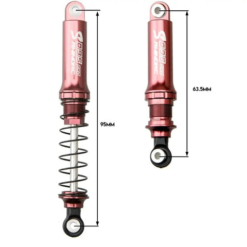 Pro P4 95mm Adjustable Shock Absorbers Set For One Tenth Scale RC Crawlers Four Pieces Upgrade detail view with measurements