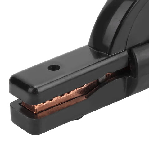 Close-up of Heavy Duty Welding Rod Clamp Holds 300 Amps with big contact area for secure gripping of 4 to 6.3 mm electrodes.