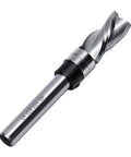 Top Bearing Flush Trim Router Bit With Tungsten Carbide Head And 1/4 Inch Shank for woodworking, showing detailed edge and shank.