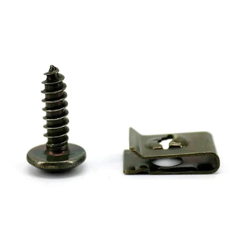 Heavy Duty Metal Screw Clip Set U Shaped Fastener Bumper Guard Buckle With Self Tapping Screws And Iron Sheet Bolts For Mudguard Protection Durable Auto Parts Kit Easy Install Job 10 Pieces, showing a screw and clip.