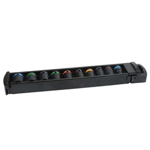 Must Have 10 Pc Chrome Vanadium Impact Socket Set for Heavy Duty Jobs with Swivel Heads Plus 96 Inch Extension Bar And Full Size Drive Ranging From 10mm To 24mm For Every Garage Task black case with color coded sockets
