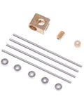 Compact Brass Worm Gearbox 90 Degree Right Angle Drive 12 To 1 Reduction 0.2 Module parts including brass cube, metal rods, and gears.