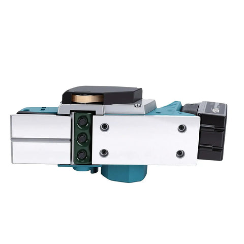 Heavy Duty Cordless Hand Planer With A Beefy 15000 RPM Brushless Motor, shaft view showcasing dual carbide blades and robust design.