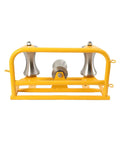 Heavy-Duty Steel Cable Puller Sheave For Large Scale High V And Construction Projects, durable wire tugger pulley with yellow frame.