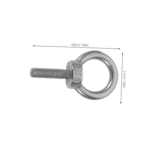 Built Tough Beefy Heavy Duty Stainless Steel Eye Bolt M6x20 With Closed Ring And Hole, Deep Threaded Mount, Includes Flat Washer, Spring Washer And Nylon Nut, Rugged Rigging Hardware For Hoists, Anchors, And Outdoor Installations. M6 eye bolt side view