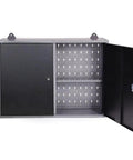 Metal Wall Cabinet With Lockable Door For Garage Or Basement Black And Grey Pegboard Interior With Detachable Shelves