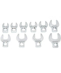 Ten Piece Three Eighths Inch Drive Crowfoot Wrench Set Metric For Tight Spaces Includes 10mm And 11mm Crowfoot Wrenches Stamped Size