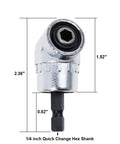 Right Angle Drill Attachment 105 Degree For Tight Spots With Magnetic Bit Socket Quick Change 1 Quarter Inch Drive DIY Power Screwdriver And Impact Drill Adapter For Auto Maintenance Home Improvement Furniture Install, showing front view, chrome vanadium material, 1/4 inch hex shank