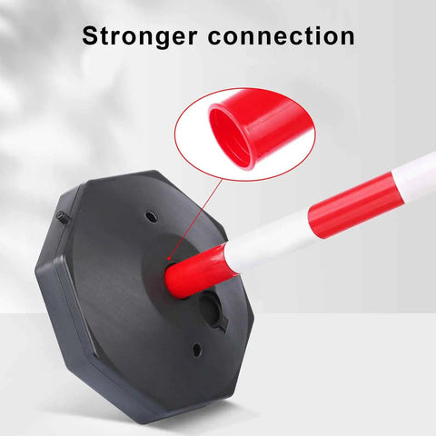2 Pack Traffic Delineator Post Cones With Fillable Base, showing connection detail of red and white post and black base
