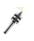 MT3 live tailstock center, 3MT shank, knurled collar, steel body, 60° tip, front view.
