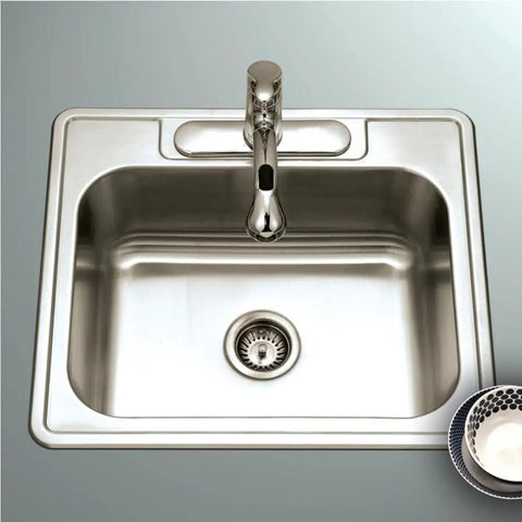 Stainless Steel Kitchen Sink Drop In Top Mount 25 Inch With 3 Hole Single Bowl And Strainer Durable 18 Gauge T304