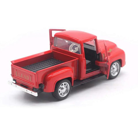 Red Metal Truck Christmas Decor For Farmhouse Style Vintage Pickup Truck Tabletop Storage Die Cast Metal With Hand Painted Finish